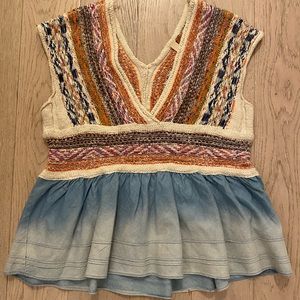 Pilcro Embroidered Chambray Baby Doll Top